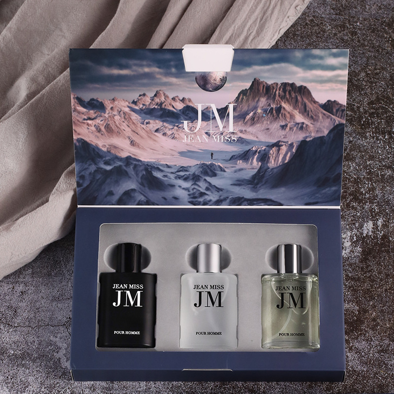 Perfume Fragrance Gift Set - 3-teiliges Herren-Eau-de-Toilette-Geschenkset, geprägtes quadratisches Flakon, holzig-wasseriger